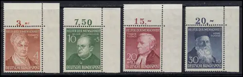 156-159 Wohfahrt 1952, Satz Ecke oben rechts - alle ungefaltet postfrisch **