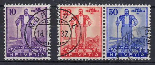 A294-296 aus Block 2 Pro Patria Freiburger Senn (blau/rot gefasert) gestempelt O