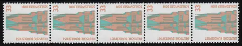 1399v SWK weiße Gummierung 33 Pf, 5er-Streifen + Nr., postfrisch **