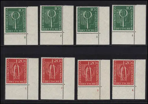 217-218 Ausstellung WESTROPA jeweils mit allen Formnummern 1-4, ungefaltet **