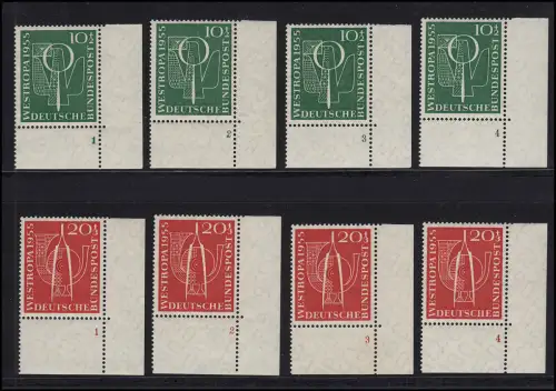 217-218 Ausstellung WESTROPA jeweils mit allen Formnummern 1-4, ungefaltet **