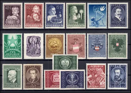 929-947 Österreich-Jahrgang 1949, 19 Marken komplett, postfrisch **