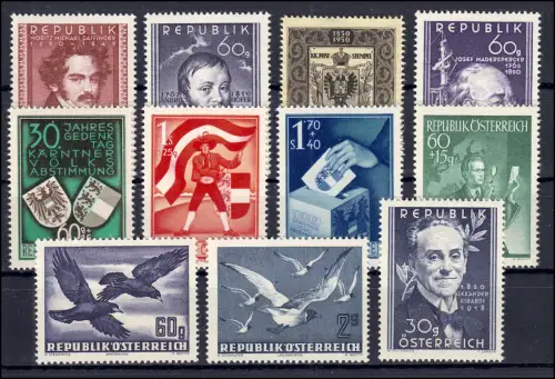 948-958 Österreich-Jahrgang 1950, 11 Marken komplett, postfrisch **