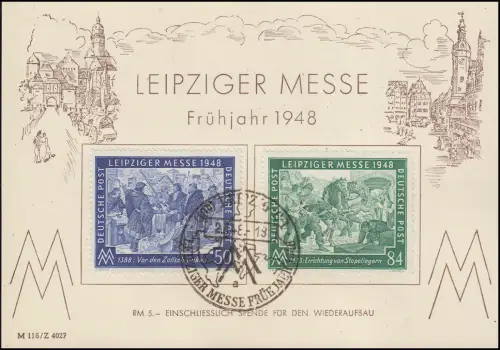 967-968 Messe Leipzig 1948 auf FDC-Messesonderpostkarte ESSt Leipzig a 2.3.1948