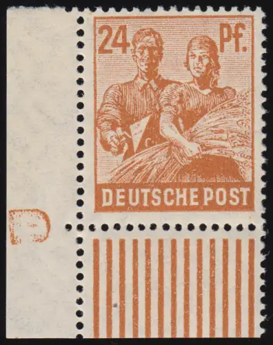 951 DZ Arbeiter 24 Pf. Eckrand unten links F.91 mit Druckerzeichen 4 negativ **