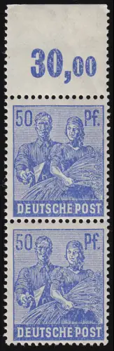 955 POR Kontrollrat II 50 Pf - Plattendruck Oberrand durchgezähnt dgz, **