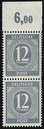920a P OR ndgz Ziffer 12 Pf senkrechtes Oberrand-Paar ** ungefaltet farbgeprüft