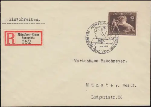 699 Das Braune Band als EF auf R-Brief SSt MÜNCHEN-RIEM 30.7.1939