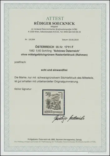 1711 F Schönes Österreich 5,60 S - ohne Rastertiefdruck (Rahmen), ** Fotoattest