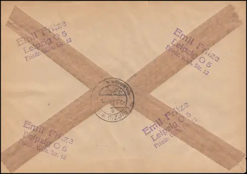 146 Volkssolidarität + 145 Vbl. auf R-Brief Leipzig Tarifersttag 1.3.46