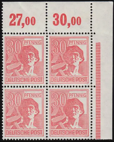 953 POR Kontrollrat II 30 Pf - Plattendruck Eck-Vbl o.r. durchgezähnt dgz, **