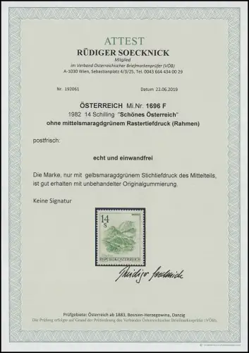 1696 F Schönes Österreich 14 S - ohne Rastertiefdruck (Rahmen), ** Fotoattest