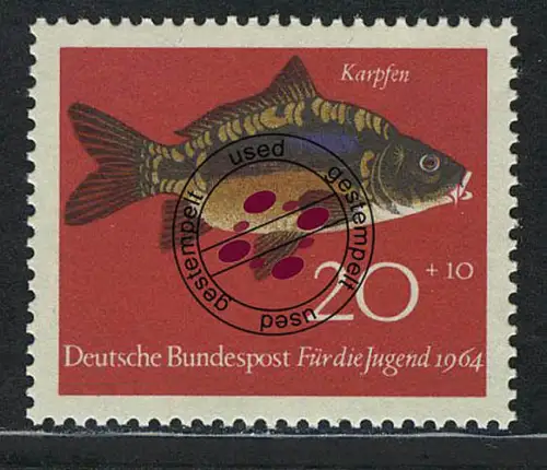 414 Jugend Fische 20+10 Pf Karpfen, gestempelt O