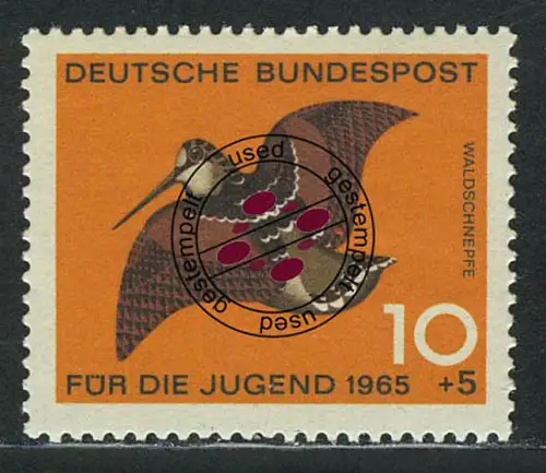 464 Jugend Jagdbares Federwild 10+5 Pf Waldschnepfe, gestempelt O