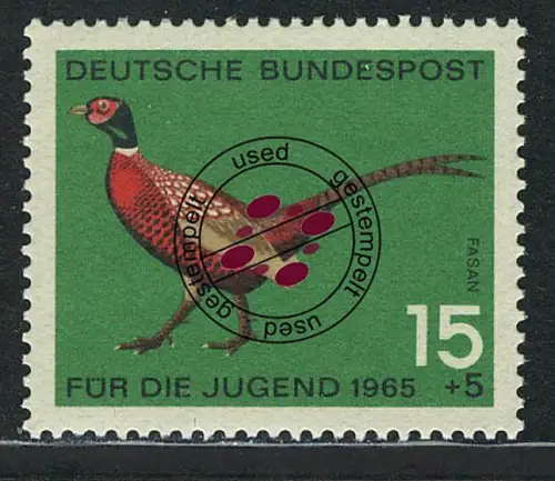465 Jugend Jagdbares Federwild 15+5 Pf Jagdfasan, gestempelt O