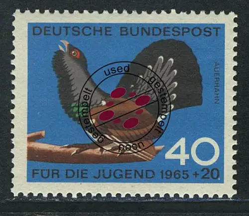 467 Jugend Jagdbares Federwild 40+20 Pf Auerhuhn, gestempelt O