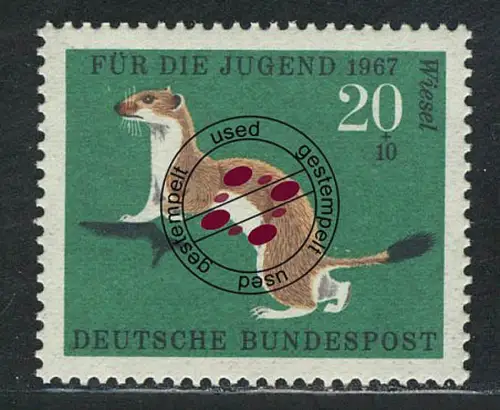 530 Jugend Pelztiere 20+10 Pf Hermelin, gestempelt O