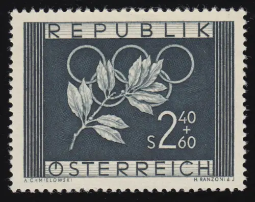 969 Olymische Spiele Oslo + Helsinki, olymp. Ringe im Lorbeerzweig, 2.40 S, **