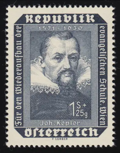 990 Wiederaufb. Schule Karlspl Wien, Johannes Kepler (1571-1630), 1 S + 25 g, **