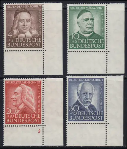173-176 Wohlfahrt 1953, Satz Ecken unten rechts, 20 Pf. FN2, postfrisch **
