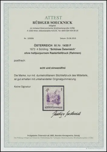 1430 F Schönes Österreich 4 S - ohne Rastertiefdruck (Rahmen), ** Fotoattest