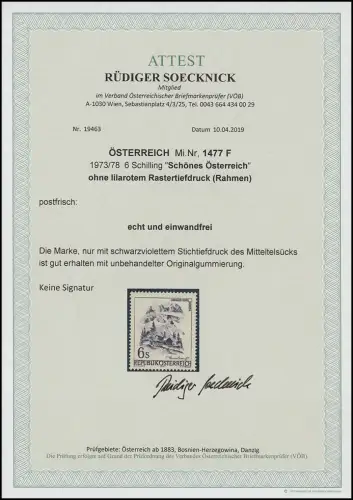 1477 F Schönes Österreich 6 S - ohne Rastertiefdruck (Rahmen), ** Fotoattest