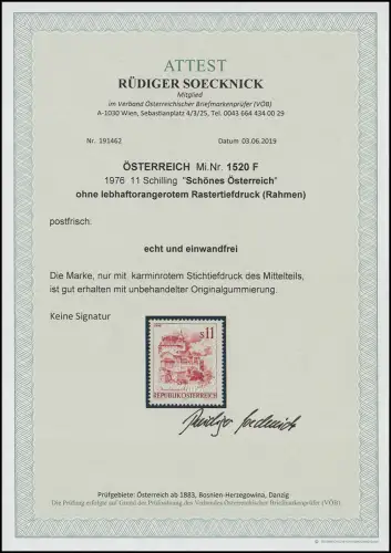 1520 F Schönes Österreich 11 S - ohne Rastertiefdruck (Rahmen), ** Fotoattest