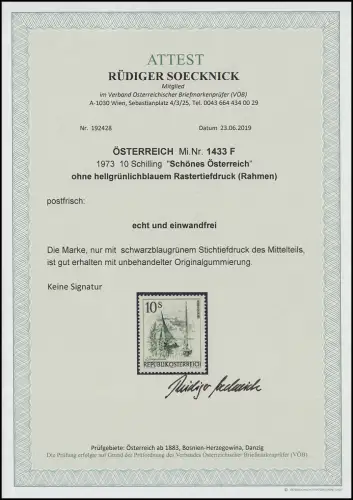 1433 F Schönes Österreich 10 S - ohne Rastertiefdruck (Rahmen), ** Fotoattest