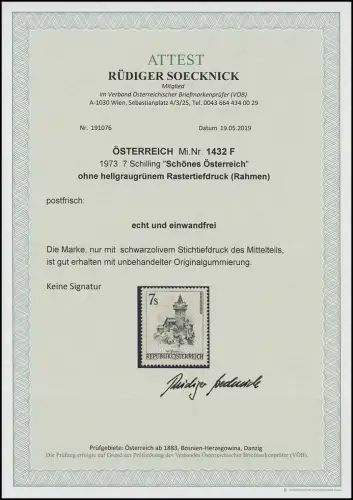 1432 F Schönes Österreich 7 S - ohne Rastertiefdruck (Rahmen), ** Fotoattest
