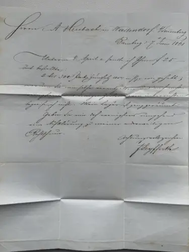 Bayern 2I Ziffer 3 Kreuzer - Faltbrief von Bamberg 7.6.1861 nach Wallendorf 8.6.