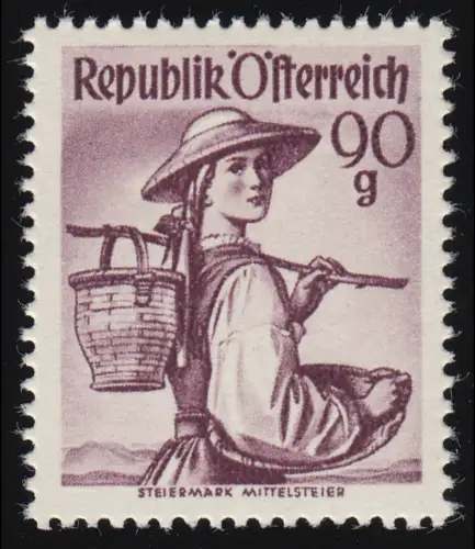 909 Freimarke Trachten 90 g, Steiermark / Mittelsteier, postfrisch **