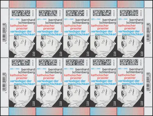 3938 Bernhard Lichtenberg, Theologe und Antifaschist, 10er-Bogen postfrisch **