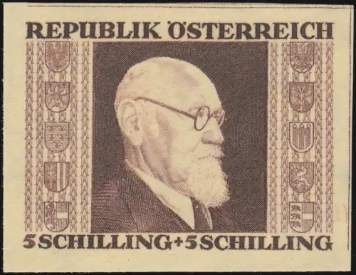 775B Karl Renner, ungezähnt, gelbes Japanpapier, 5 S + 5 S, postfrisch **