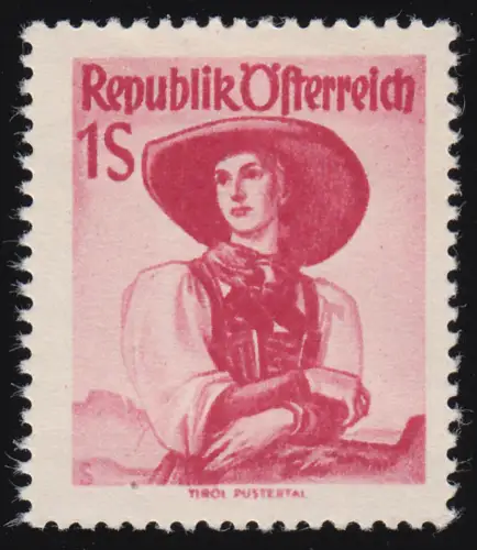 911 Freimarke Trachten 1 S, Tirol / Pustertal, karminrot, postfrisch **