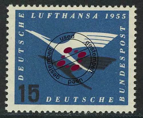 207Va Lufthansa 15 Pf mit Wasserzeichen 4 Va, gestempelt O