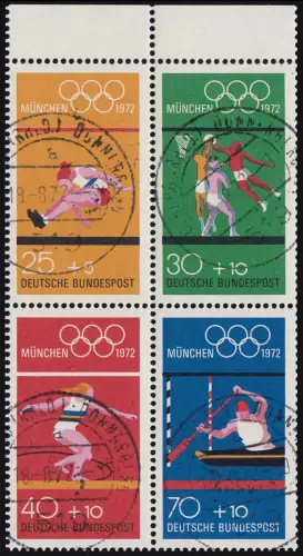 Olympia München Heftchenblatt 22 aus MH 17 mit vier zentrischen Tagesstempeln O