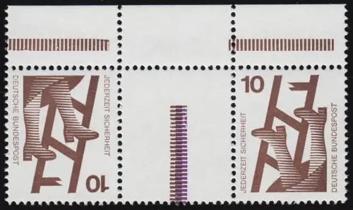 KZ9b.2 ZD Unfall 10-Z-10 Strl. braun/violett oben kurz, Oberrand, postfrisch **