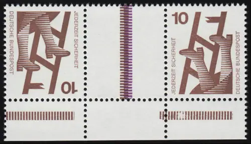 KZ9b.3 ZD Unfall 10-Z-10 Strl. braun/violett unten bis Zähnung, Unterrand, **