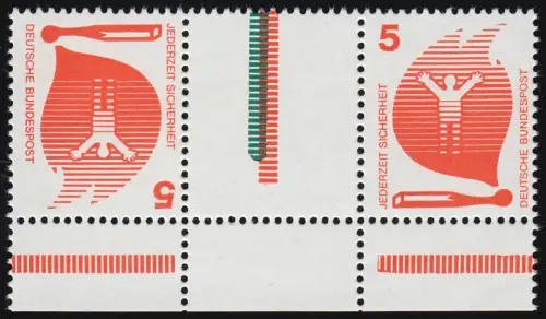 KZ10.3 ZD Unfall 5-Z-5 Strichleisten beide kurz, Unterrand, postfrisch **