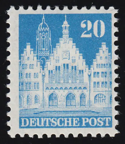 Bizone 84 WF Bauten 20 Pf. blau, weit gezähnt, postfrisch **