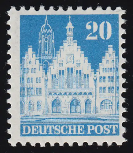 Bizone 84 WF Bauten 20 Pf. blau, weit gezähnt, postfrisch **