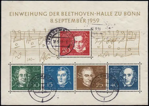 Block 2 Beethovenhalle Tagesstempel O HAMBURG 40 - 18.9.1959