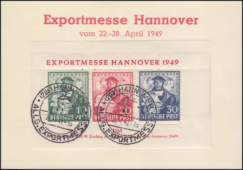 Block 1a Hannover Messe - dezentrierter Block auf Messekarte mit SSt 26.4.49