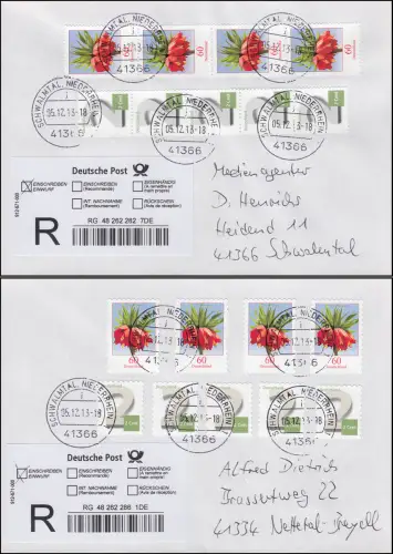 3042/3046 Blumen 60 Cent + Ziffern 2 Cent, je ein FDC nk / sk portogerecht! 5.12