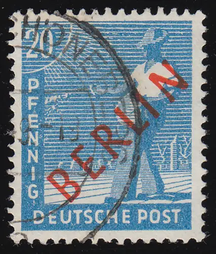 26b Rotaufdruck 20 Pf LEBHAFTBLAU, gestempelt O geprüft