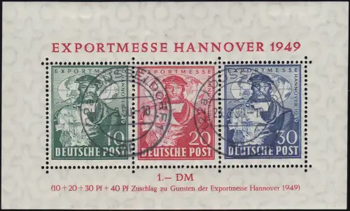 Block 1 Hannover Messe mit Tagesstempel DÜSSELDORF 24.2.50
