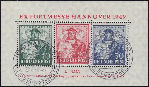 Block 1a Hannover Messe mit ESST Hannover Allg. Exportmesse 22.4.49 + Abklatsch