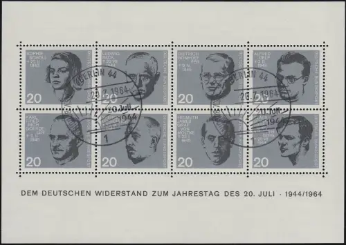 Block 3 Attentat 20.Juli 1944 - ESSt BERLIN 20.7.64, gepr Schlegel BPP - Selten!