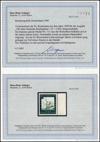 113 - 100 Jahre Briefmarken Versuchsdruck Druckerei Bruckmann, Befund Schlegel