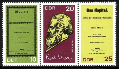 1365-1367A Karl Marx 1968, gezähnter Zusammendruck, postfrisch **